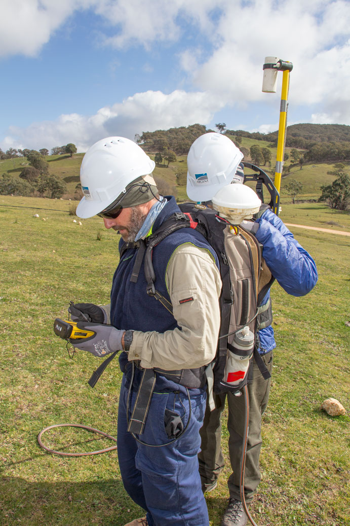 Geophysics crew prepares equipment for surface MMR survey